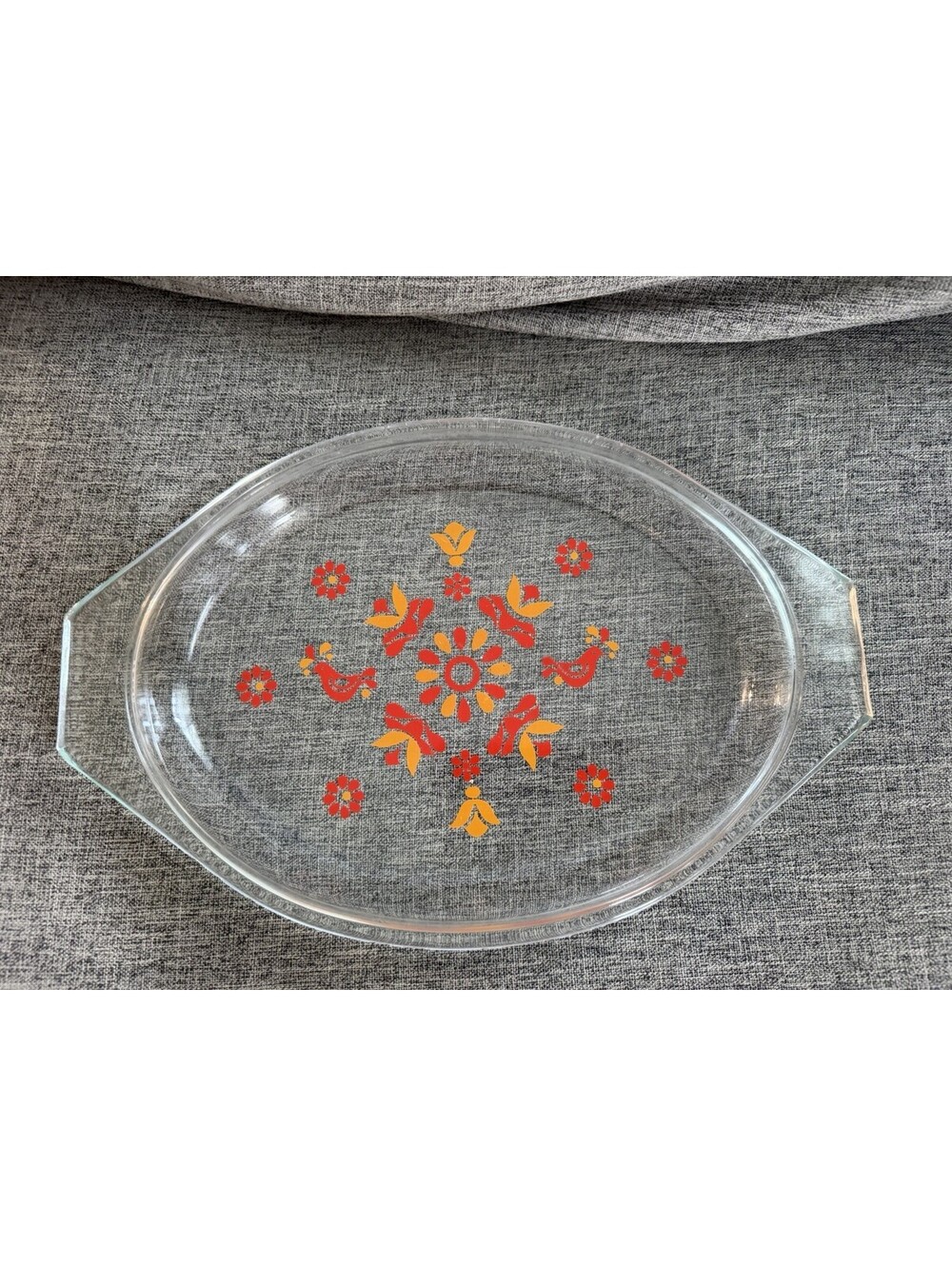 Vintage Pyrex Friendship Pattern Oval Casserole Lid 1970s Red Orange Birds - Picture 2 of 5